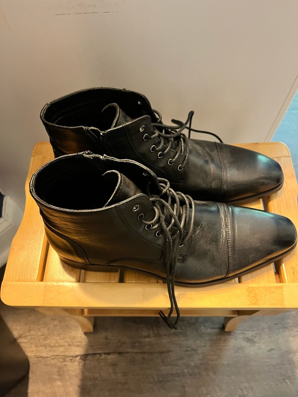 Men's Black Leather Lace-Up Ankle Dress Boots